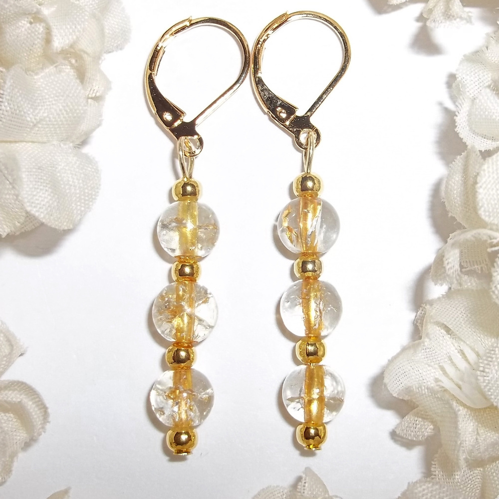 Cute Long Earrings Clear & Gold Jewelry NWT 4748